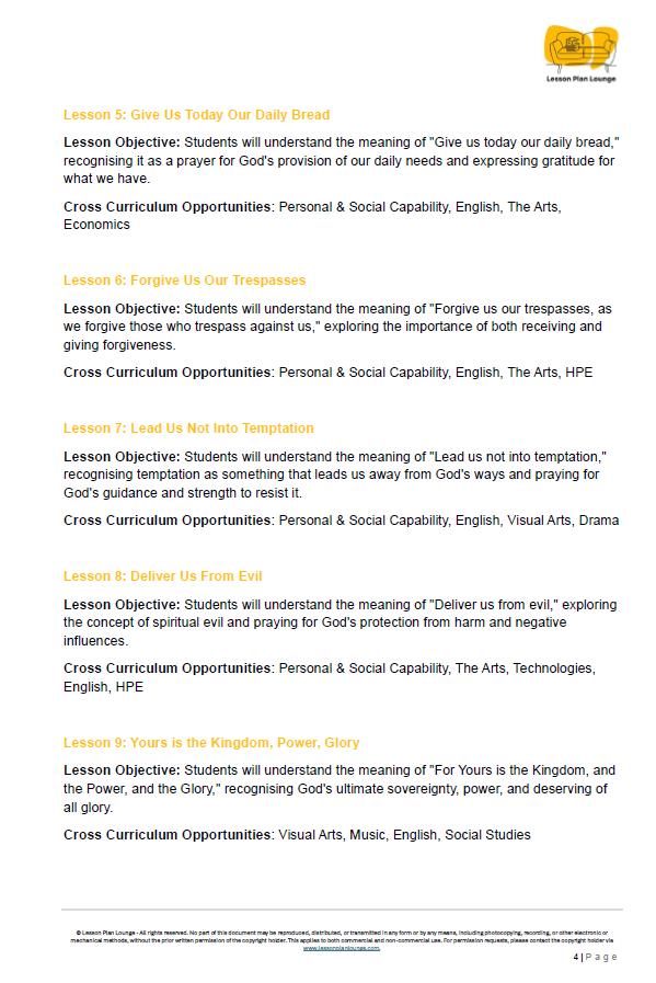Studies of Religion - The Lord's Prayer: 10 Lesson Plans + 1 Summative Assessment Task + Student Workbook (Year 3 to Year 6)