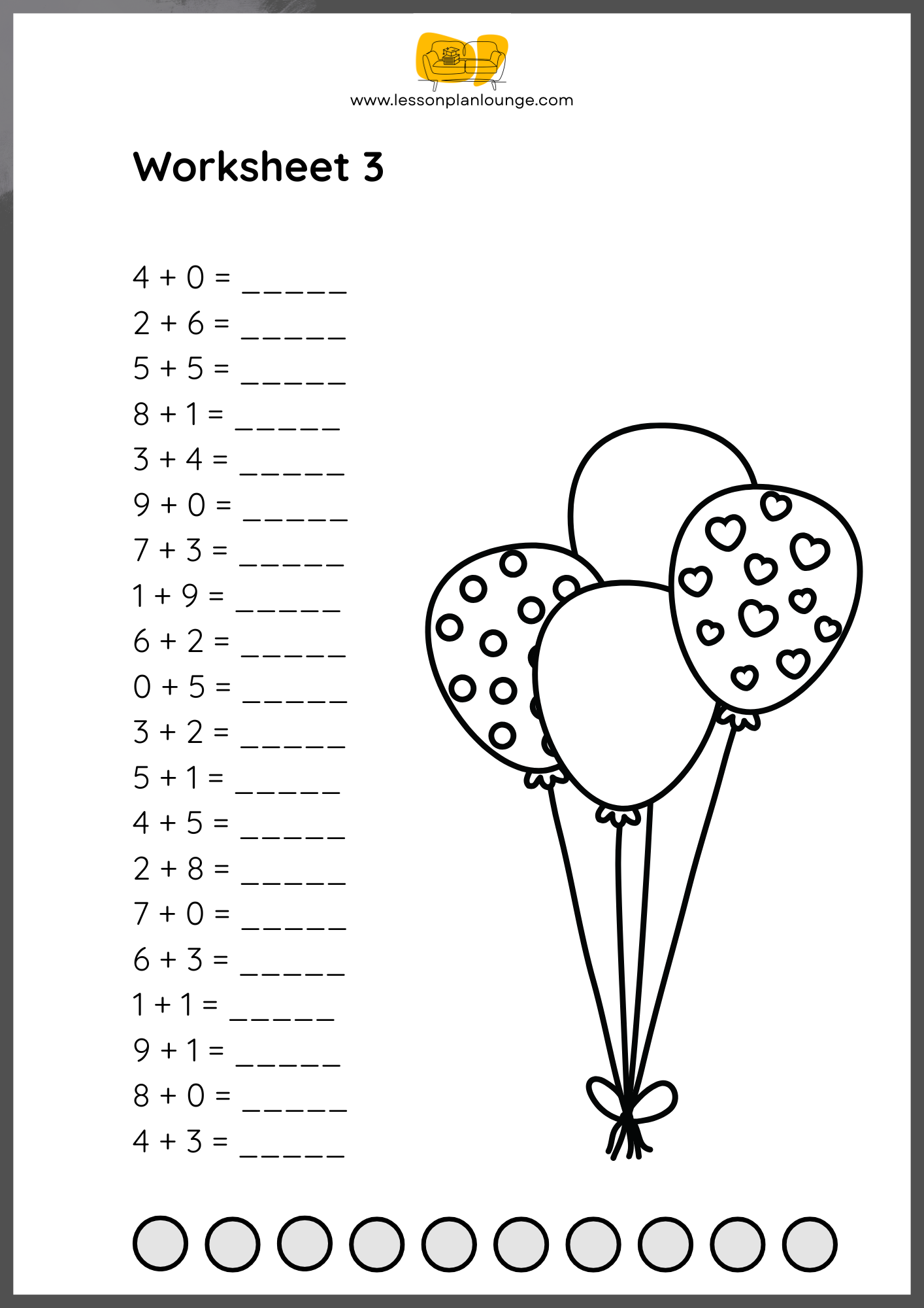 FREE WORKSHEETS - Mathematics - Single Digits Addition - Primary Education