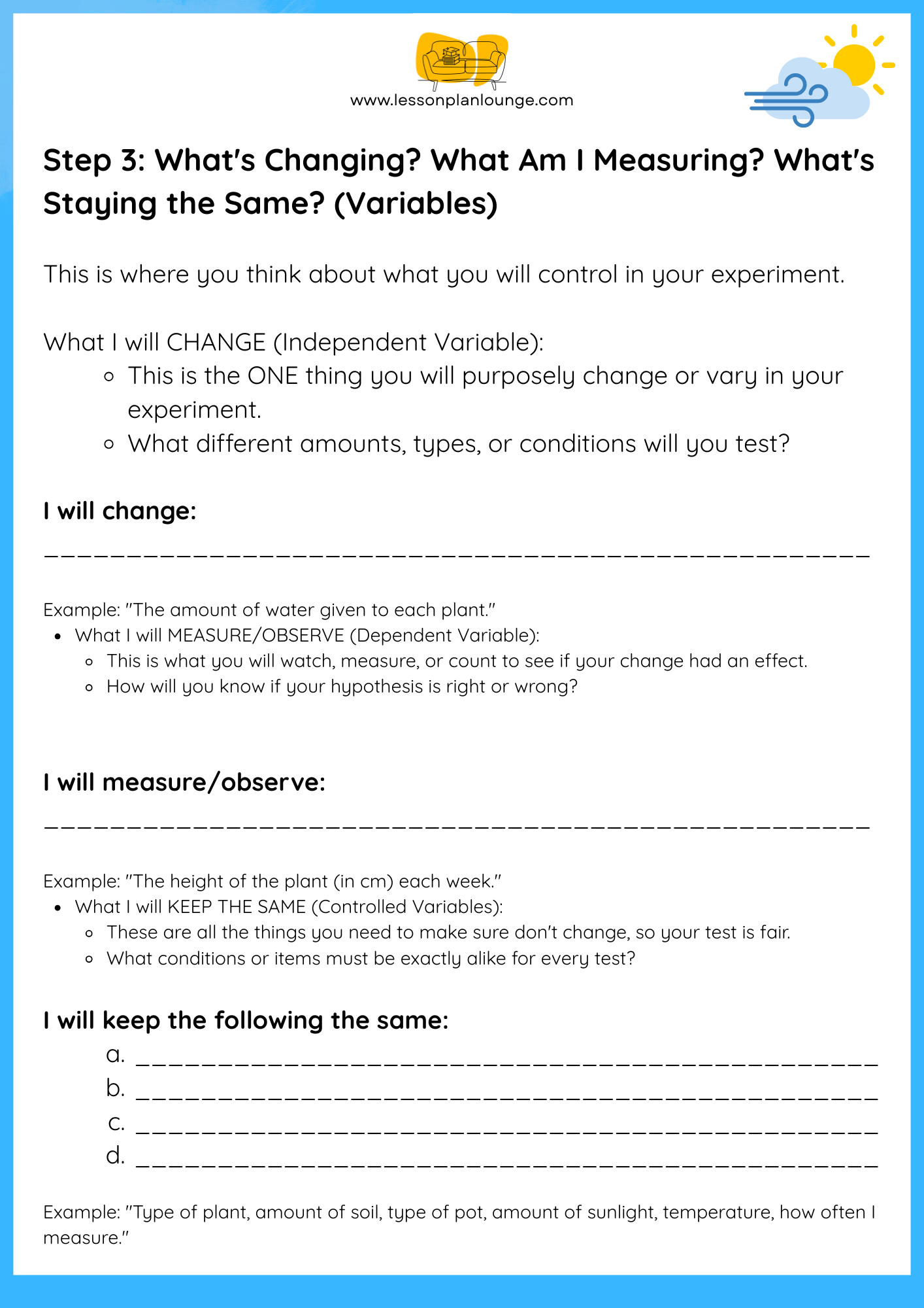 FREE Worksheet - Science - Design and Experiment Template - Weather - (Primary/ Higher Education)