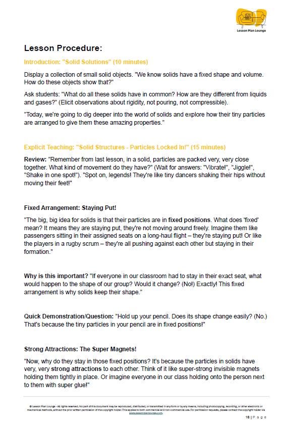Science - Chemical Sciences: Lesson Plans (10 lessons) + 1 Summative Assessment + FREE Student Workbook (Year 5)