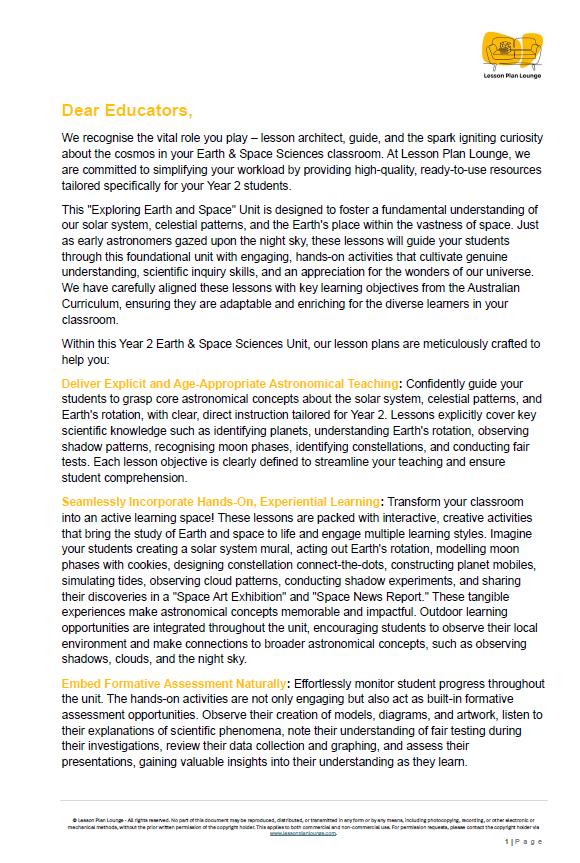 Science - Earth & Space Sciences: Lesson Plans (10 lessons) + 1 Summative Assessment + FREE Student Workbook (Year 2)