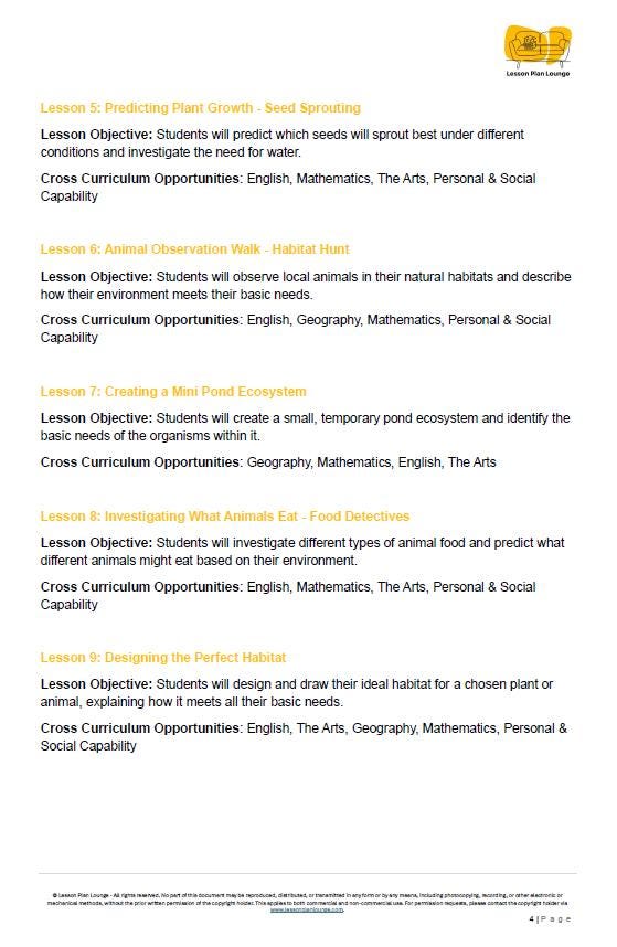 Science - Biological Sciences: 10 Lesson Plans + 1 Summative Assessment and FREE Student WORKSHEETS (Year 1)