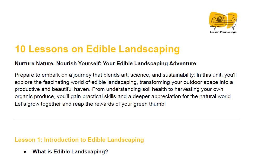 Edible Landscaping: 10 Lesson Plans + 1 Summative Assessments + Worksheet suggestions (High School)