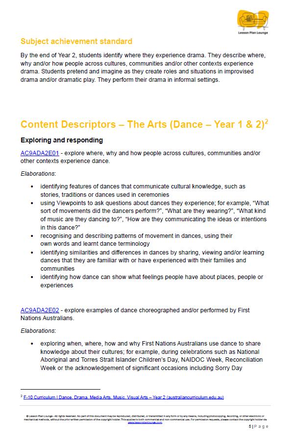 The Arts - DANCE: 12 Lesson Plans + 1 Summative Assessment + 10 Fun Dance Ideas (Year 2)