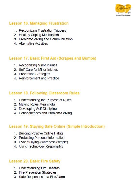 35 Life Skills Lessons for the Year 1 Student
