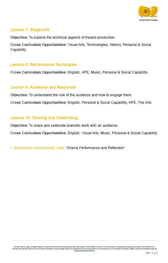 Drama - The Arts: 10 Lesson Plans + 1 Summative Assessment Task (Year 3)