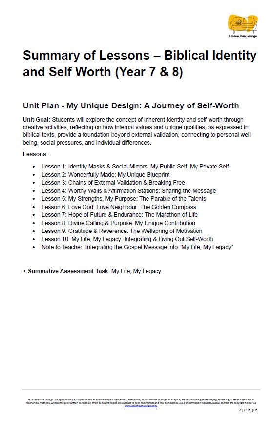 Studies of Religion - Identity & Self-Worth: 10 Lesson Plans + Summative Assessment Task + FREE Student WORKBOOK (Year 7 to 12)