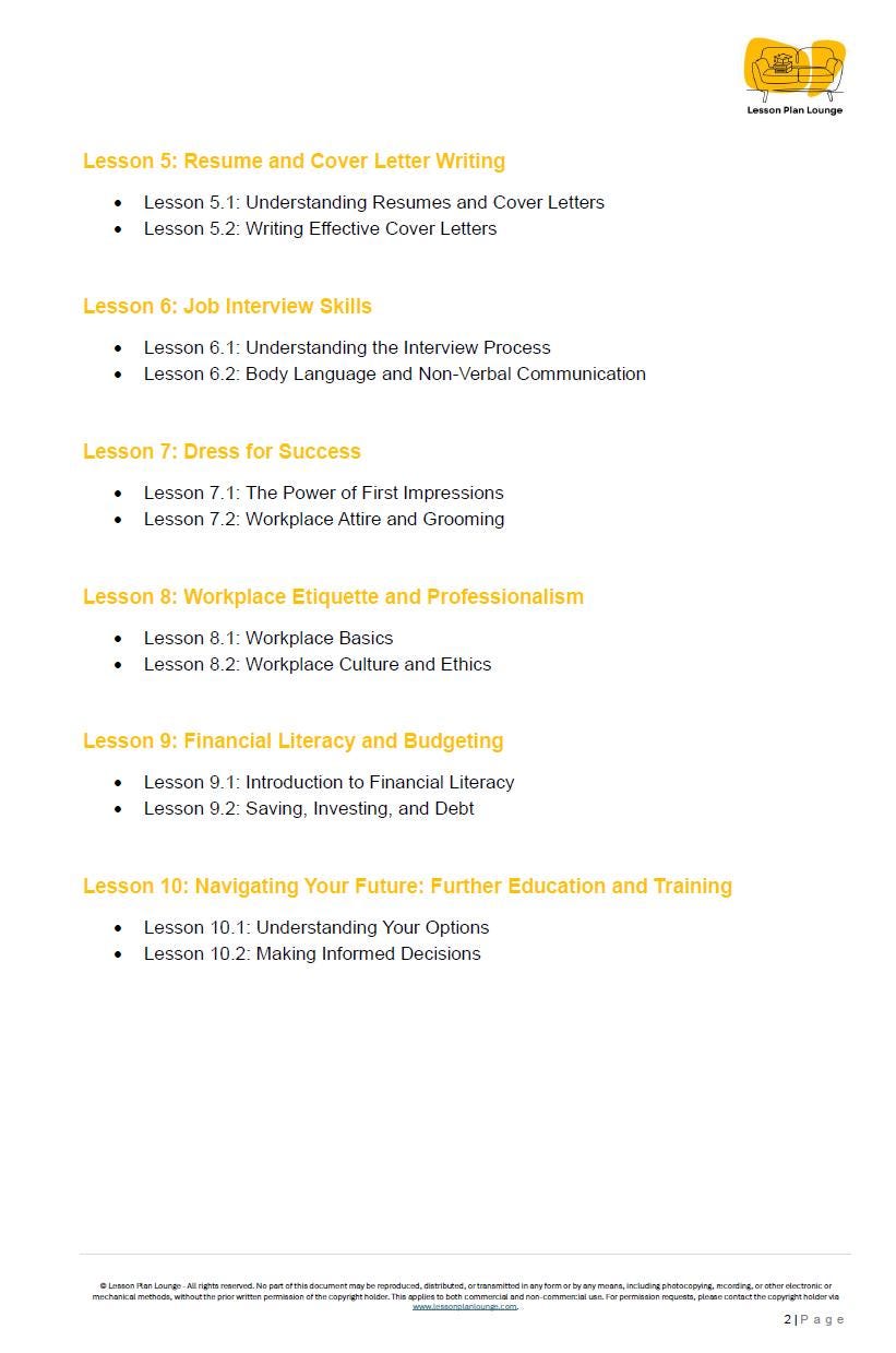 Career Education: 10 Lesson Plans (covering 20 lessons) + Worksheets (Year 9 - 10)