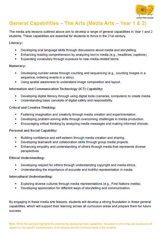 The Arts - MEDIA ARTS: 12 Lesson Plans + 1 Summative Assessment (Year 1)