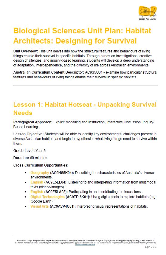 Science - Biological Sciences: Lesson Plans (10 Lessons) + 1 Summative Assessment and FREE Student Workbook (Year 5)