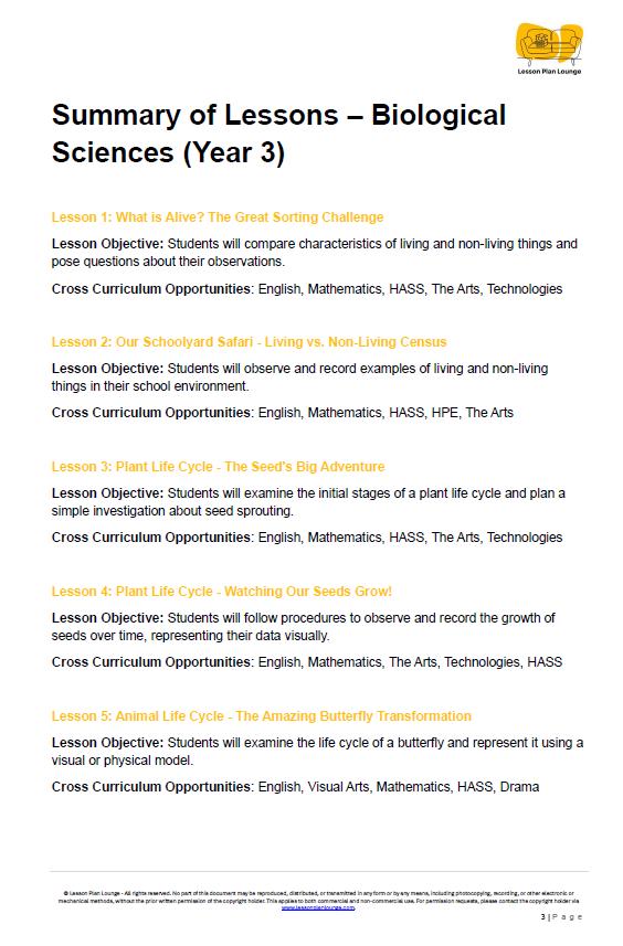 Science - Biological Sciences: Lesson Plans (9 lessons) + 1 Summative Assessment + FREE Student Workbook (Year 3)