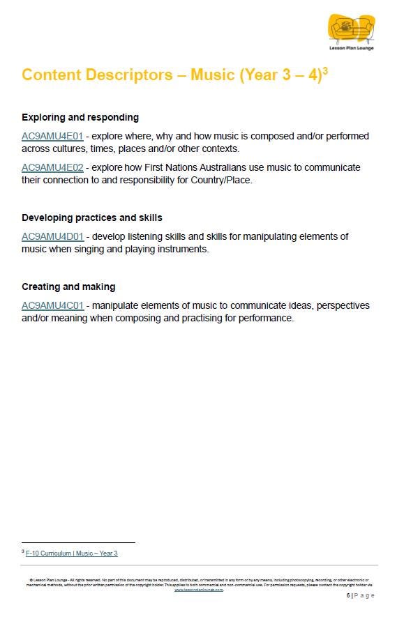 Music - The Arts: 10 Lesson Plans + 1 Summative Assessment Task (Year 3)