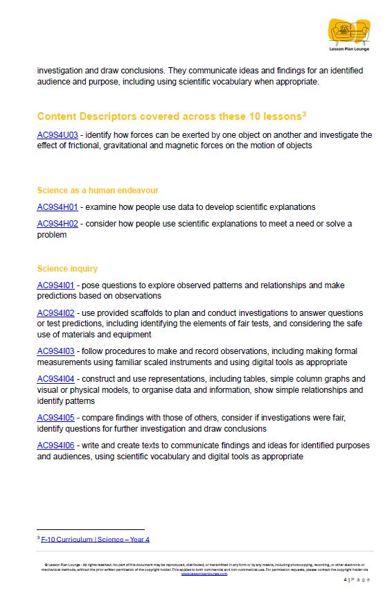 Science - Chemical Sciences: 10 Lesson Plans + 1 Summative Assessment and FREE Student WORKBOOK (Year 4)
