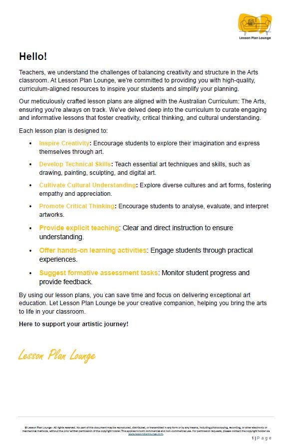 Dance - The Arts: 10 Lesson Plans + 1 Summative Assessment Task (Year 6)