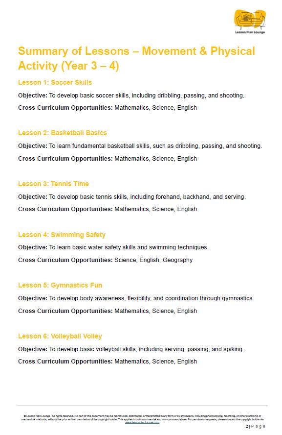 HPE - Movement and Physical Activity: 20 Lesson Plans + 1 Summative Assessment Task (Year 3)