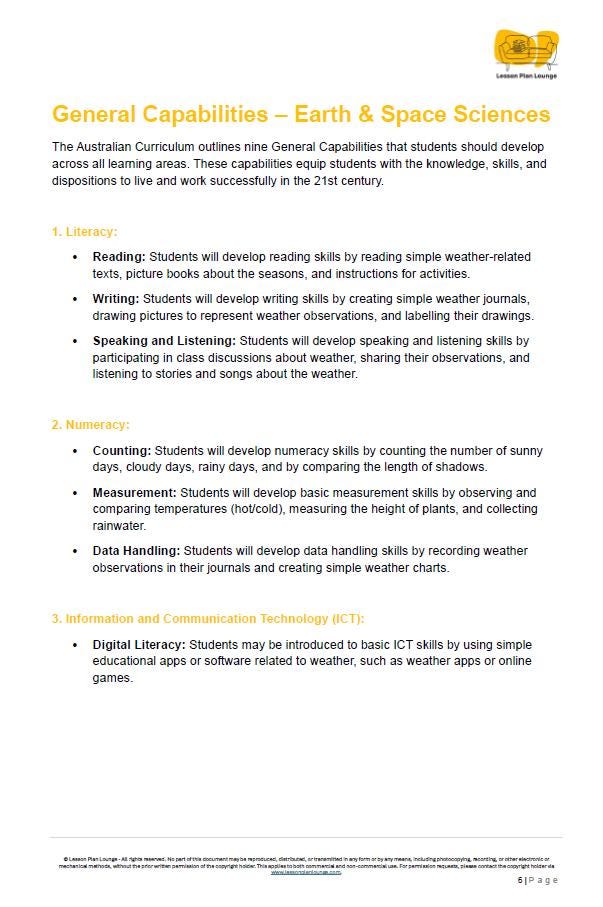 EARTH AND SPACE Sciences Adjusted Curriculum: 12 Lesson Plans + 1 Summative Assessment Task (Year 1)