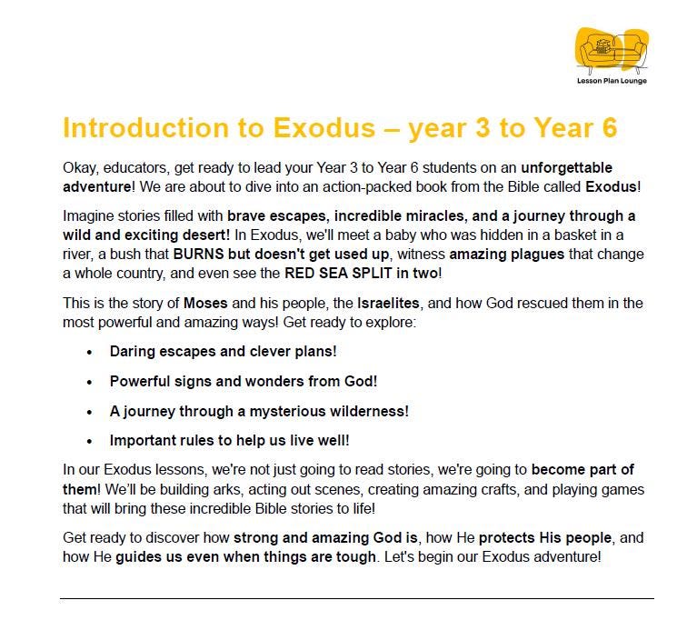 Studies of Religion - Introduction to Exodus: 10 Lesson Plans + 1 Summative Assessment Task (Year 3 to Year 6)