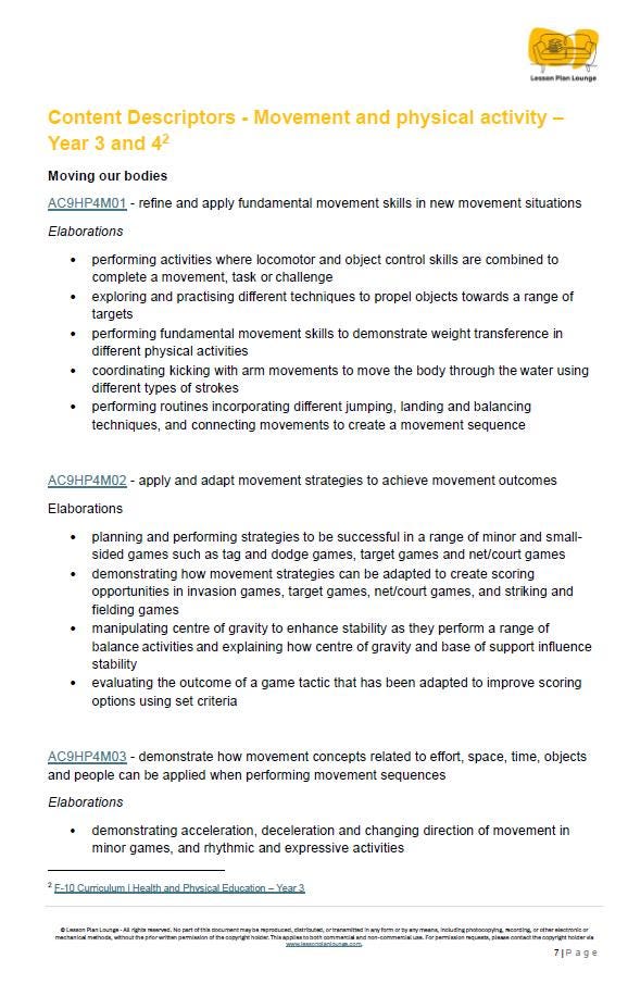 HPE - Movement and Physical Activity: 20 Lesson Plans + 1 Summative Assessment Task (Year 3)