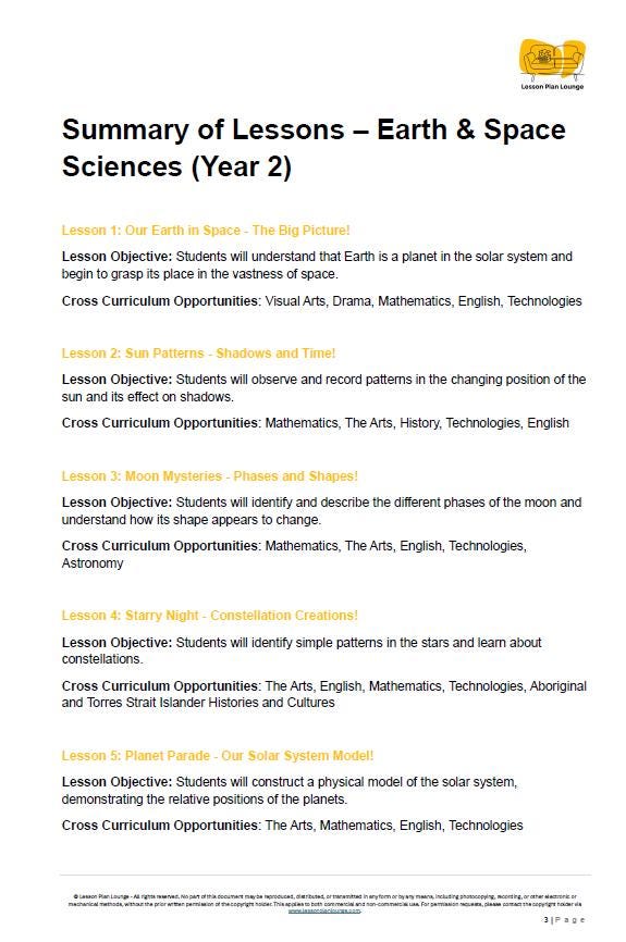 Science - Earth & Space Sciences: Lesson Plans (10 lessons) + 1 Summative Assessment + FREE Student Workbook (Year 2)