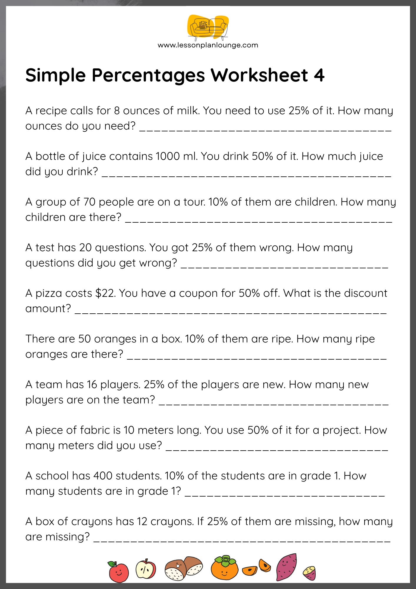 FREE Worksheets - Mathematics - Simple Percentages - Primary Education