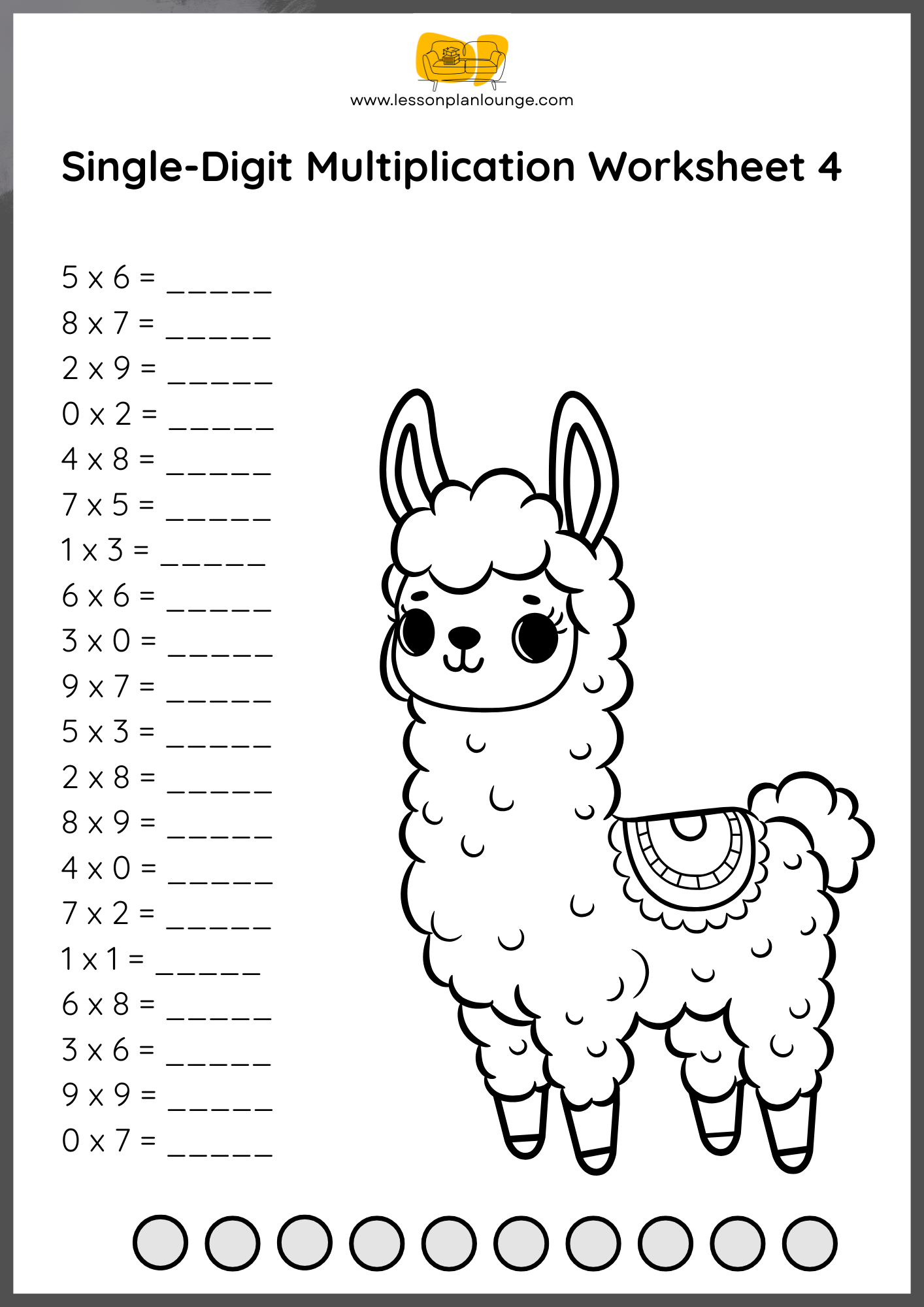 FREE WORKSHEETS - Mathematics - Single Digits Multiplication - Primary Education
