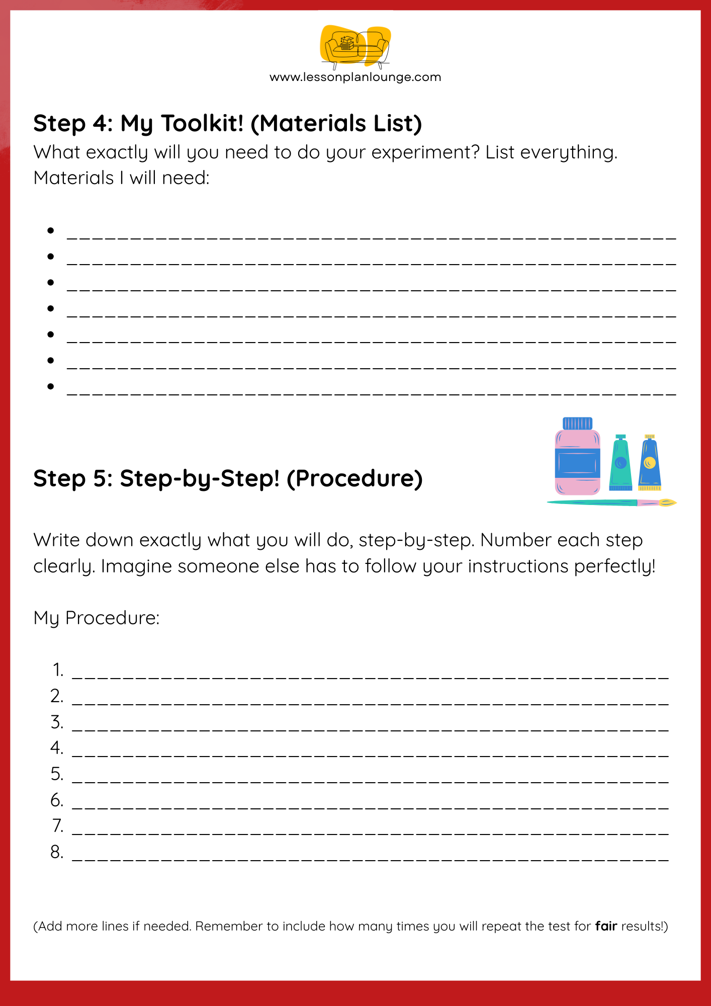 FREE Worksheet - Science - Design and Experiment Template - Materials - (Primary/ Higher Education)