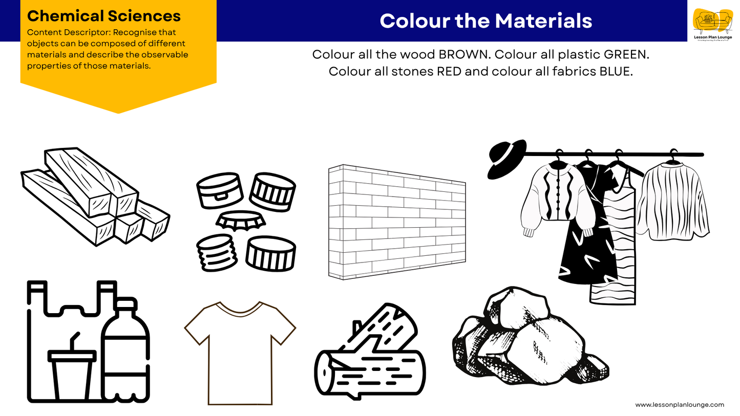 FREE Worksheets - Chemical Sciences - Different Materials and Properties - Education - Kindergarten