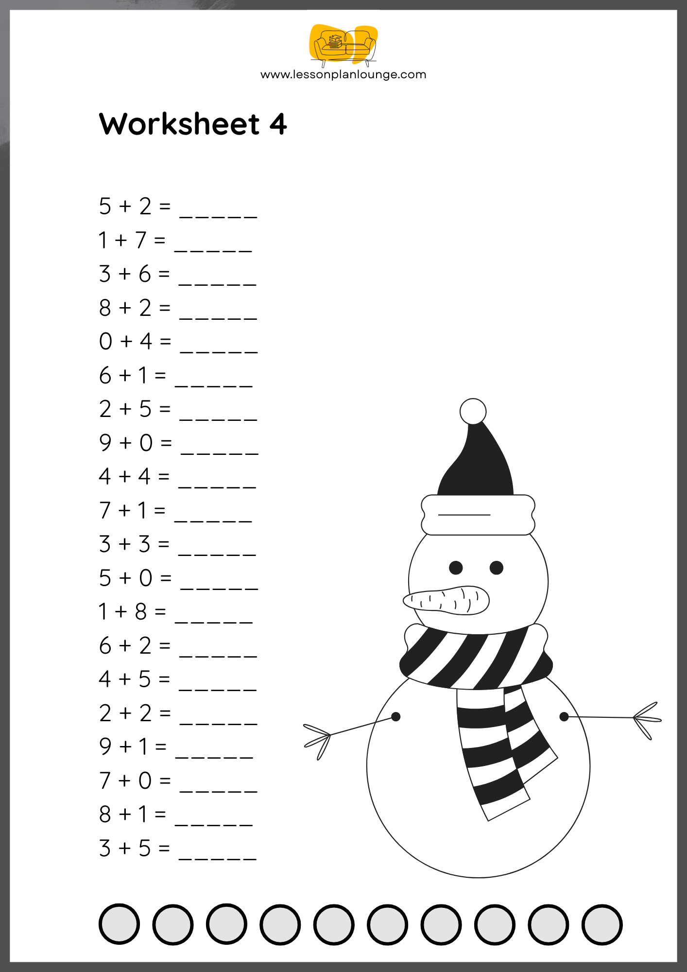 FREE WORKSHEETS - Mathematics - Single Digits Addition - Primary Education