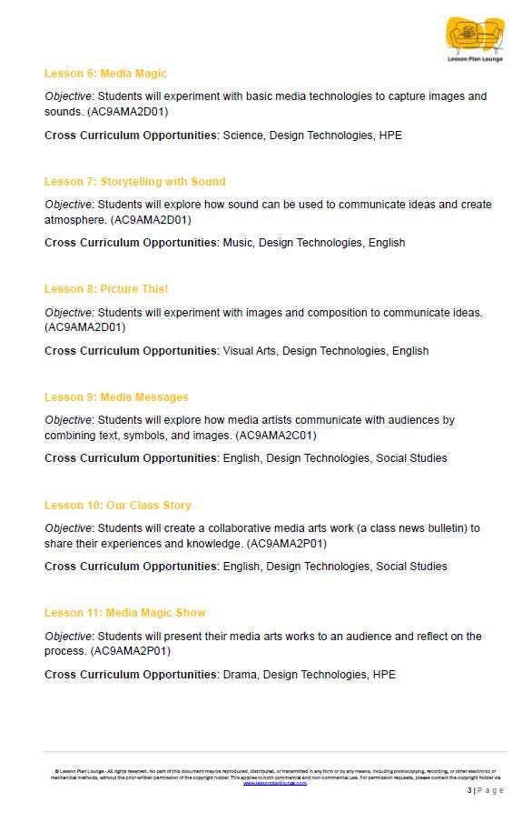 The Arts - MEDIA ARTS: 12 Lesson Plans + 1 Summative Assessment (Year 2)