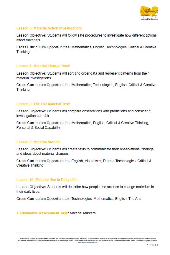 Science - Chemical Sciences: Lesson Plans (10 lessons) + 1 Summative Assessment + FREE Student Workbook (Year 2)