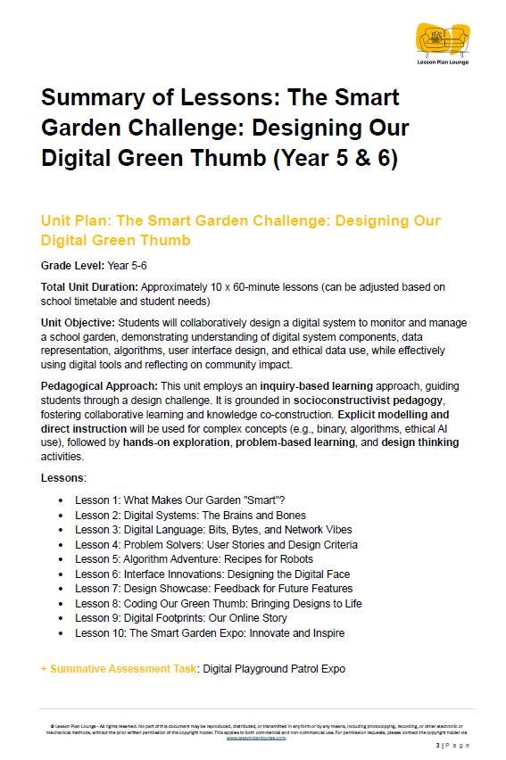 Digital Technologies - Designing Our Digital Green Thumb: 10 Lesson Plans + 1 Summative Assessment and FREE Student WORKBOOK (Year 5 & 6)