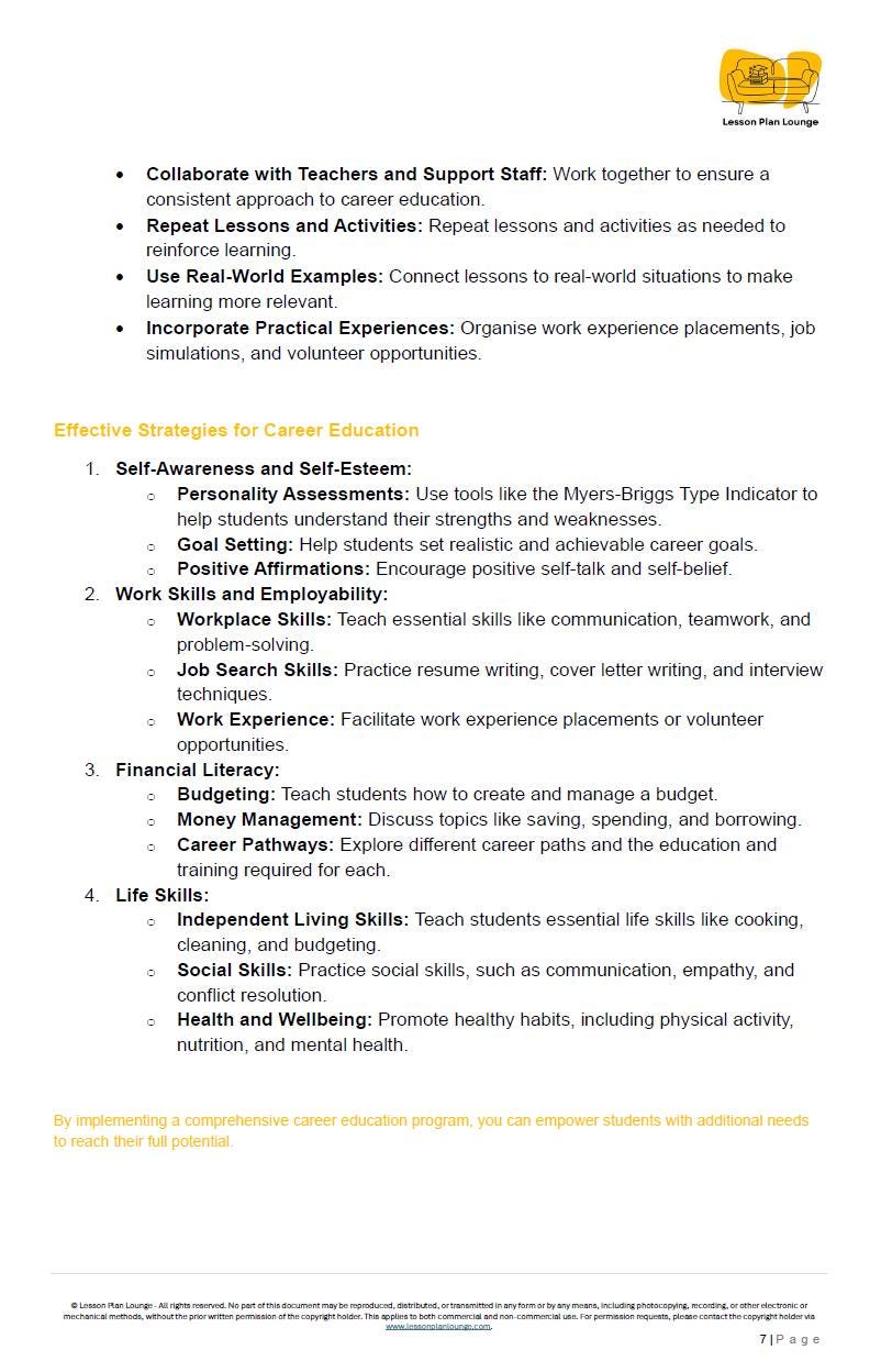 Career Education & Life Skills (Support Class): 22 Lesson Plans (covering 44 lessons) - Year 8 - 10