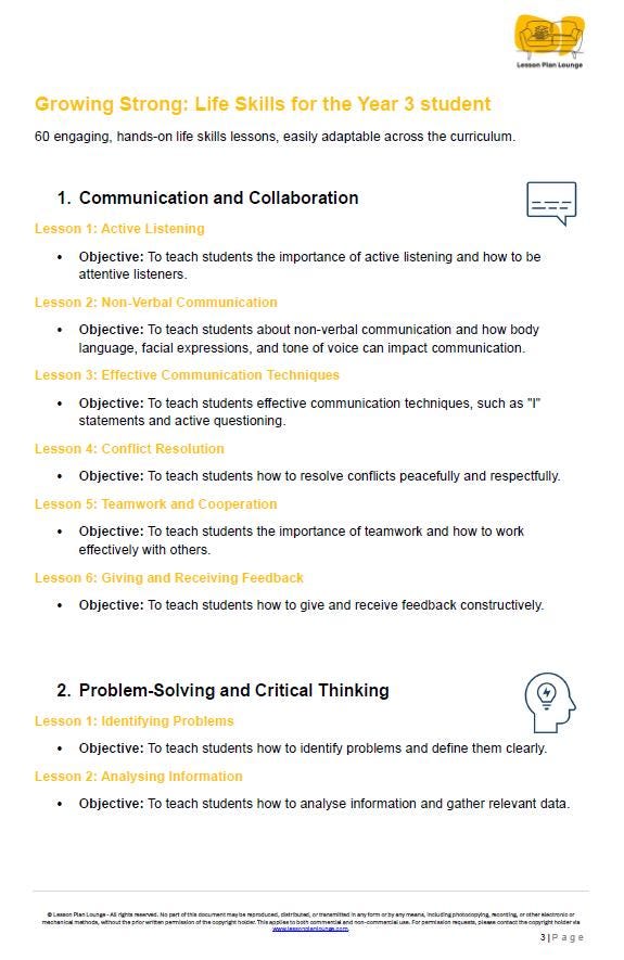 60 Engaging Life Skills Lessons for the Year 3 Student