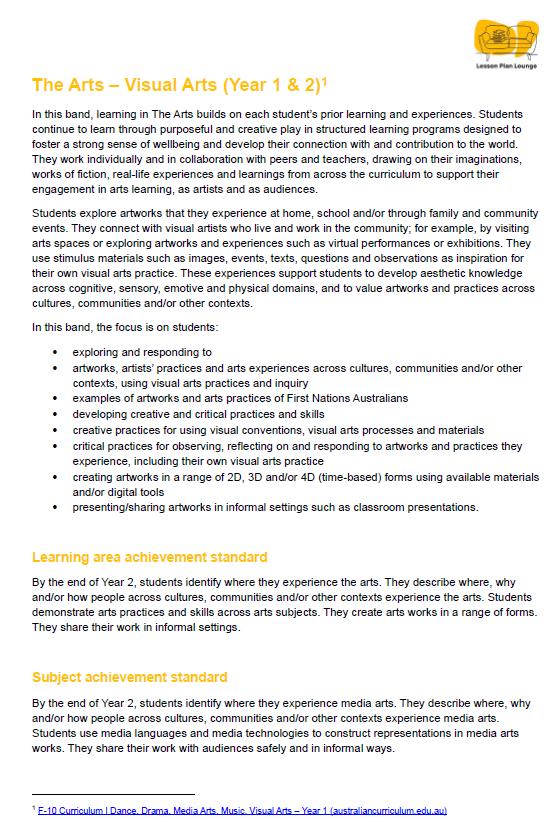The Arts - VISUAL ARTS: 12 Lesson Plans + 1 Summative Assessment (Year 1)