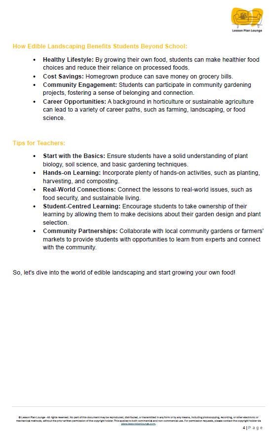 Edible Landscaping: 10 Lesson Plans + 1 Summative Assessments + Worksheet suggestions (High School)