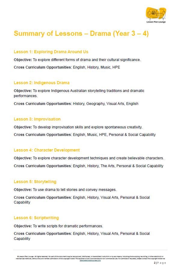 Drama - The Arts: 10 Lesson Plans + 1 Summative Assessment Task (Year 4)