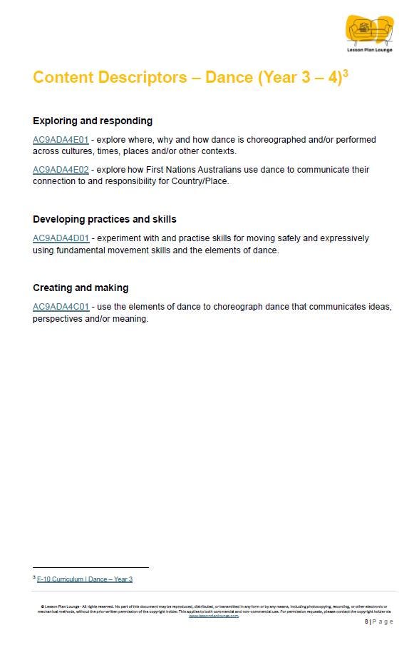 Dance - The Arts: 10 Lesson Plans + 1 Summative Assessment Task + 10 Extra practical lesson ideas (Year 3)