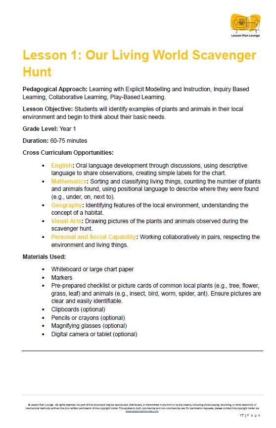 Science - Biological Sciences: 10 Lesson Plans + 1 Summative Assessment and FREE Student WORKSHEETS (Year 1)