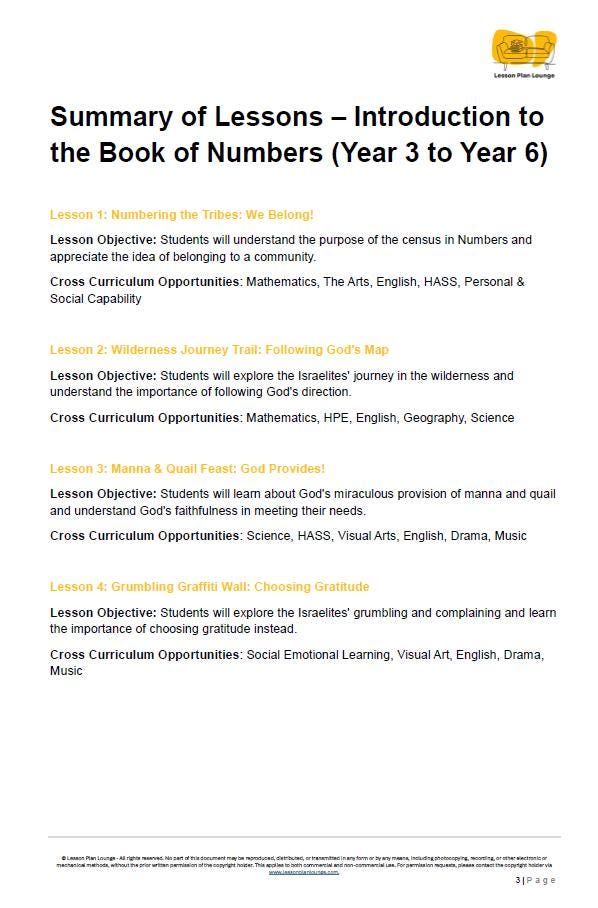 Studies of Religion - Introduction to the Book of Numbers: 10 Lesson Plans (incl. Summative Assessment Task) Year 3 to Year 6