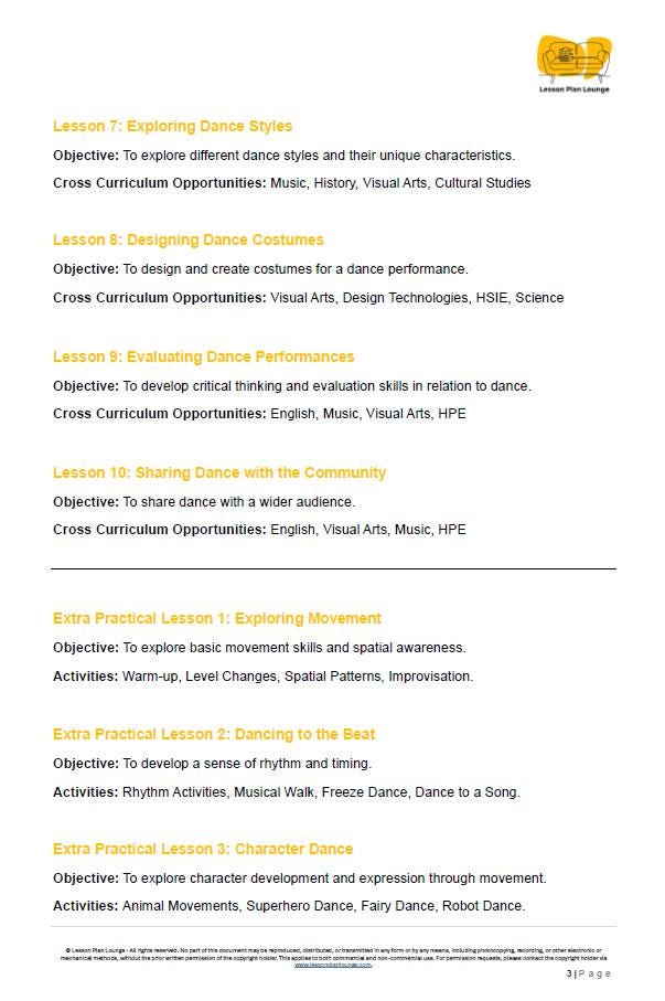 Dance - The Arts: 10 Lesson Plans + 1 Summative Assessment Task + 10 Extra practical lesson ideas (Year 3)