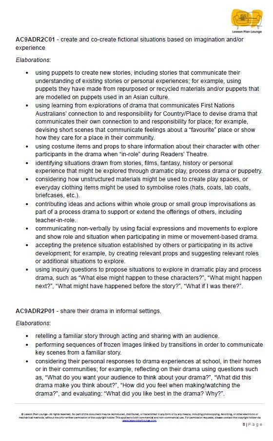 The Arts - DRAMA: 12 Lesson Plans + 1 Summative Assessment (Year 2)