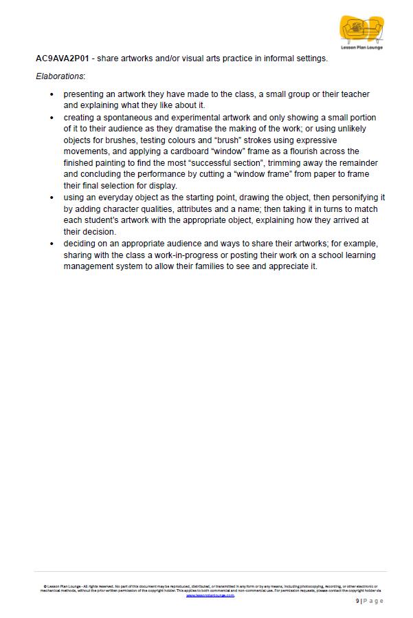 The Arts - VISUAL ARTS: 12 Lesson Plans + 1 Summative Assessment (Year 2)
