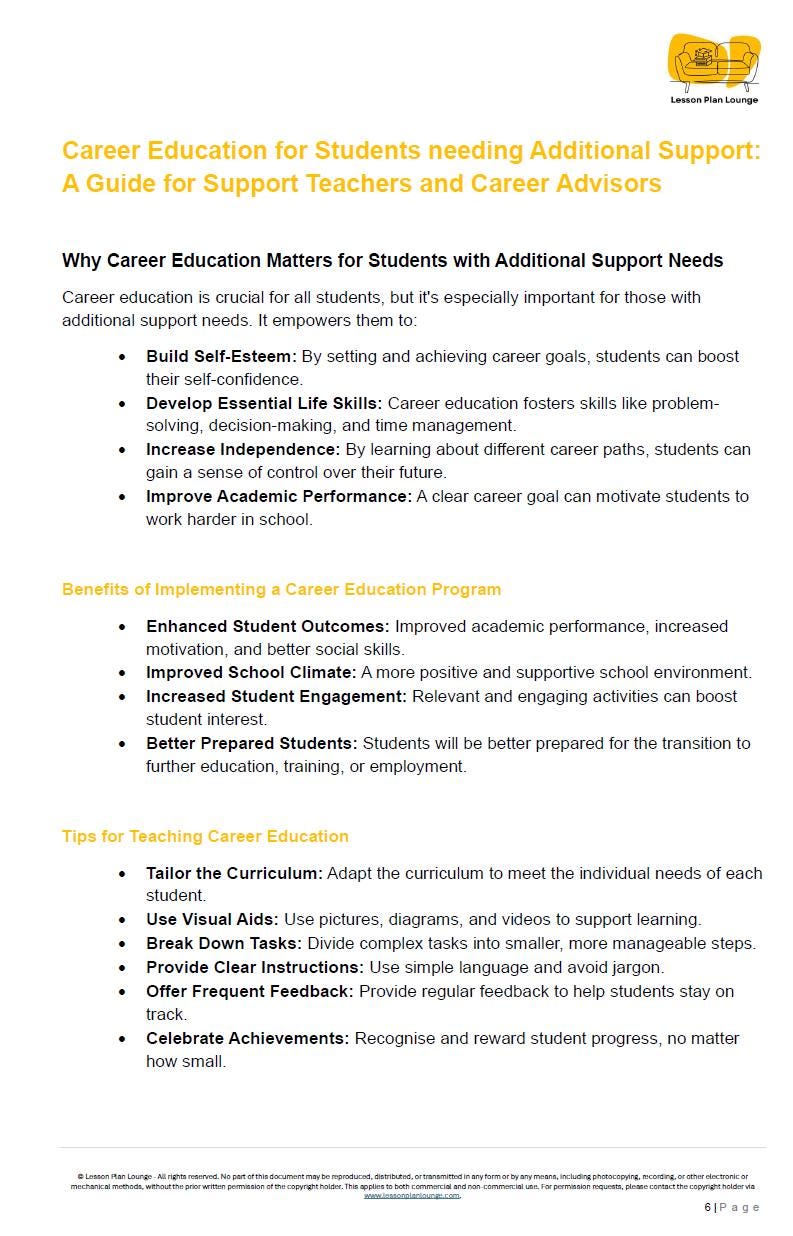 Career Education & Life Skills (Support Class): 22 Lesson Plans (covering 44 lessons) - Year 8 - 10