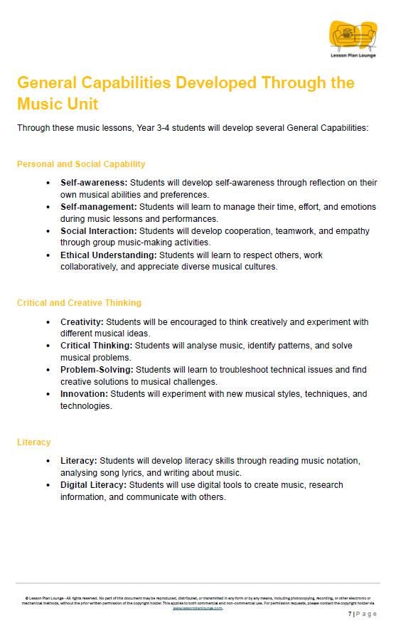 Music - The Arts: 10 Lesson Plans + 1 Summative Assessment Task (Year 3)