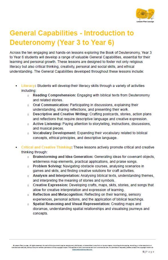 Studies of Religion - Introduction to Deuteronomy: 10 Lesson Plans + 1 Summative Assessment Task (Year 3 to Year 6)