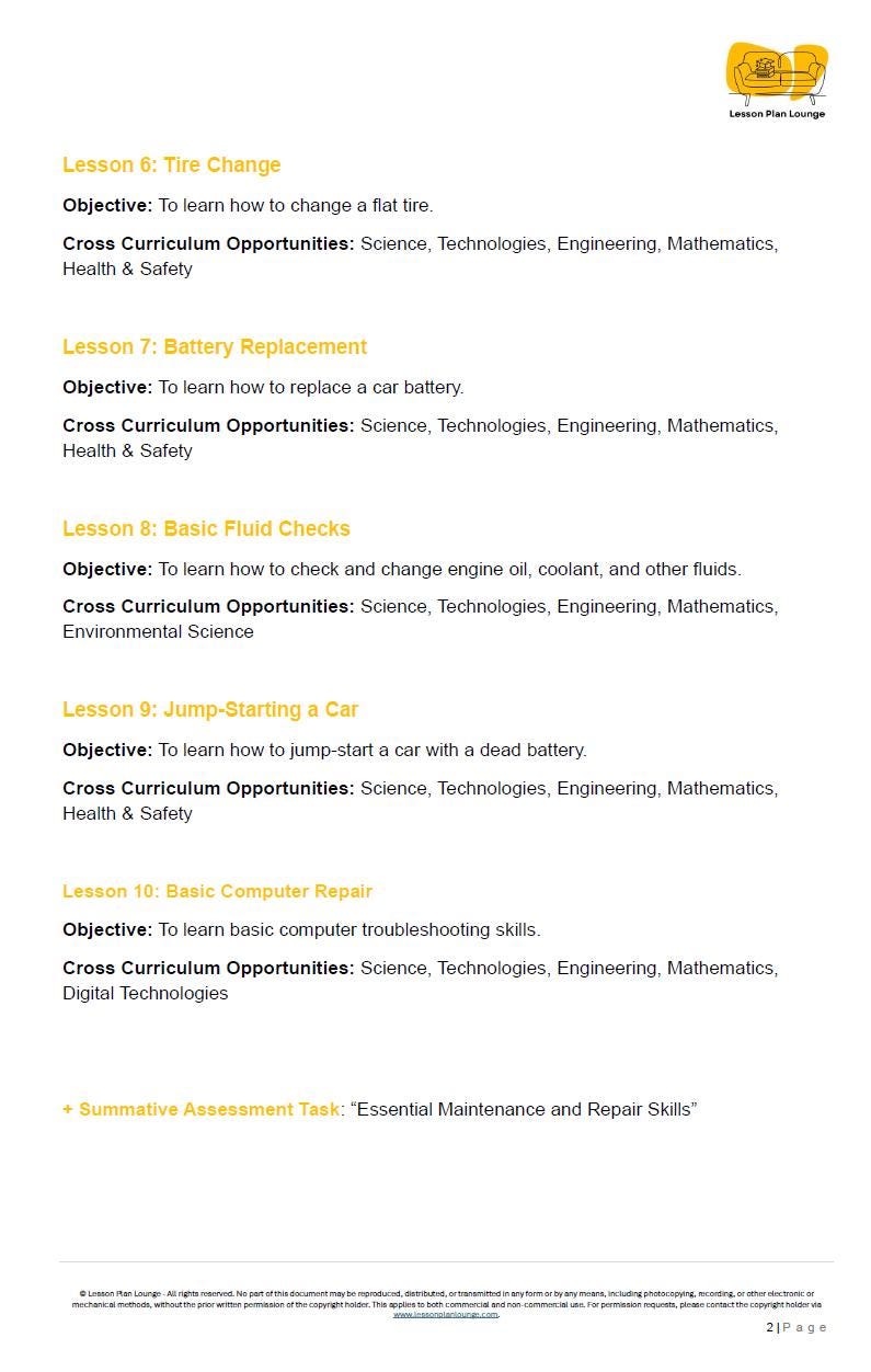 Essential Maintenance and Repair Skills: 10 Lesson Plans + 1 Summative Assessment (High School)