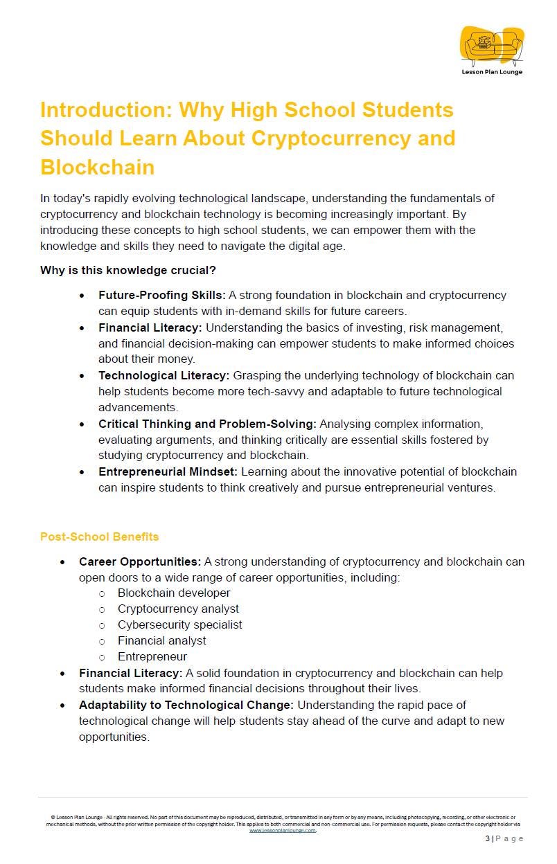 Cryptocurrency and Blockchain: 10 Lesson Plans + 1 Summative Assessment (High School)