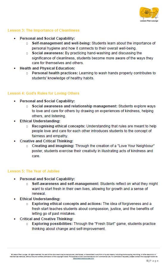 Studies of Religion - Introduction to Leviticus: 10 Lesson Plans + 1 Summative Assessment Task (Kindergarten to Year 2)