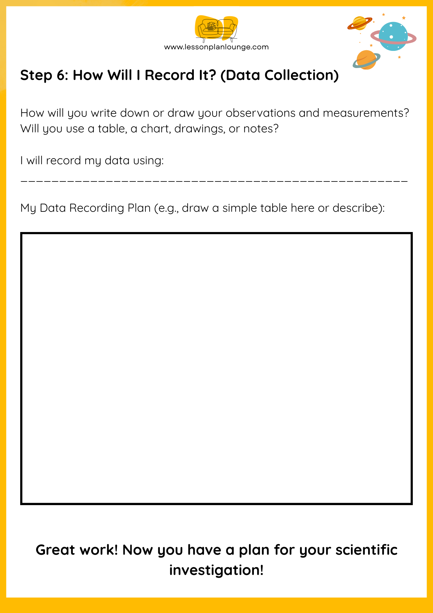FREE Worksheet - Science - Design and Experiment Template - Earth & Space (Primary/ Higher Education)