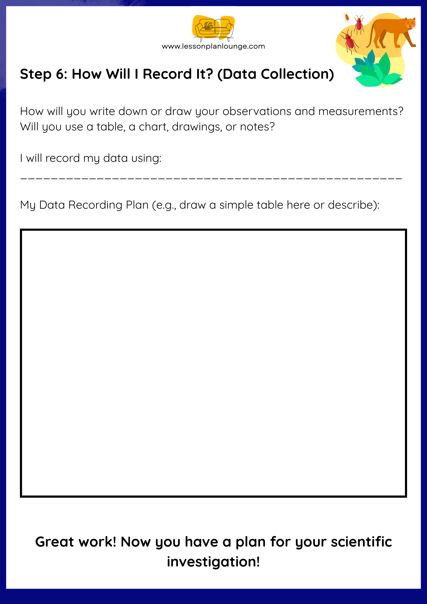 FREE Worksheet - My Scientific Investigation Plan (Habitat) - Education - Biological Sciences (Year 4 - Year 8)